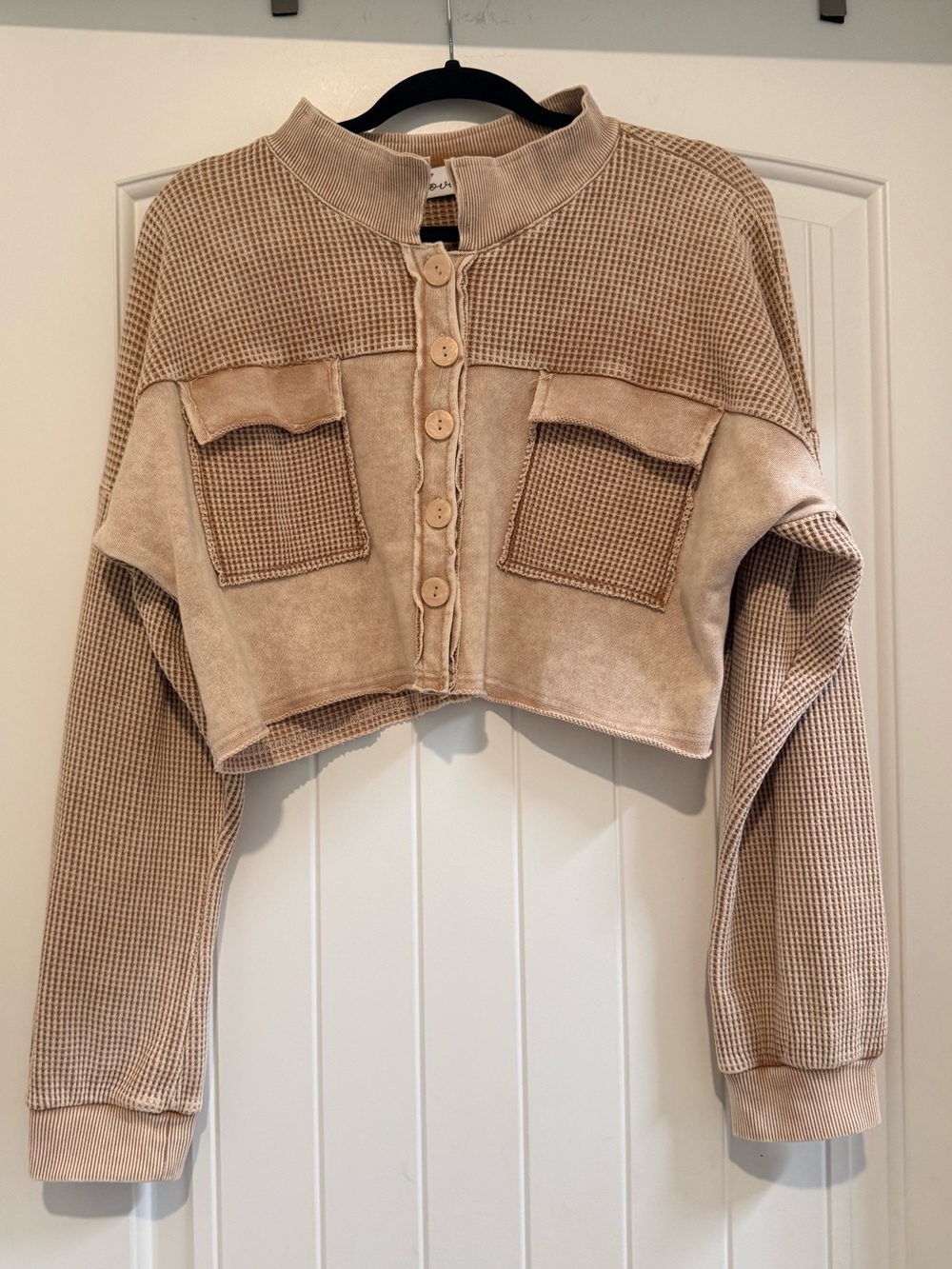 Cropped Top with Textured Waffle Knit